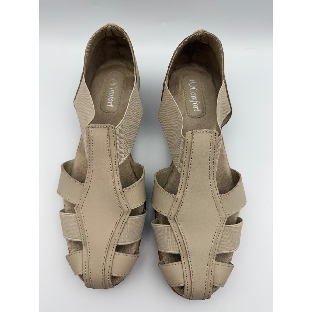 I Love Comfort Womens Beige Leather Elastic Strap Caged Sandals Size 10M